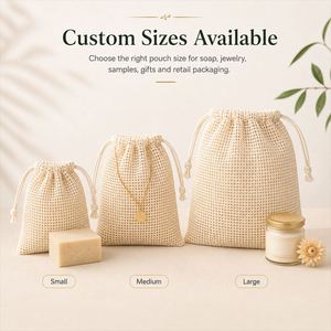 Bolsas de Malla de Algodón con Cordón, Ecológicas, Reutilizables, Bolsa de Yute Natural con Logotipo Personalizado para Envasado de Jabón y Joyería - Product Image 3