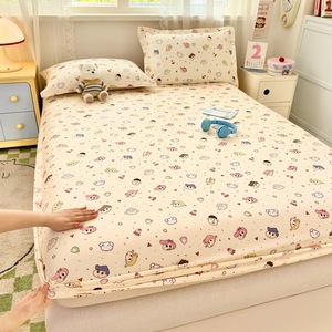 Cute Printed Cotton Fitted Sheet 1.8m Bed Breathable Non Slip Mattress Protector Cartoon Pattern Four Seasons Use - Product Image 2