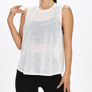 Ensembles de débardeurs de yoga pour femmes à séchage rapide, en maille jacquard, avec col sans manches et logo frontal, pour l'exercice et la course à pied - Product Image 2
