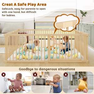 Parc pour bébé en bois massif de grande taille réglable avec barrière de sécurité pour chambre à coucher, école, utilisation intérieure/extérieure, bébés, tout-petits - Product Image 3