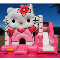 Château gonflable commercial Huatong avec toboggan gonflable, combo extérieur rose, maison de rebond gonflable à thème dessin animé pour enfants, location