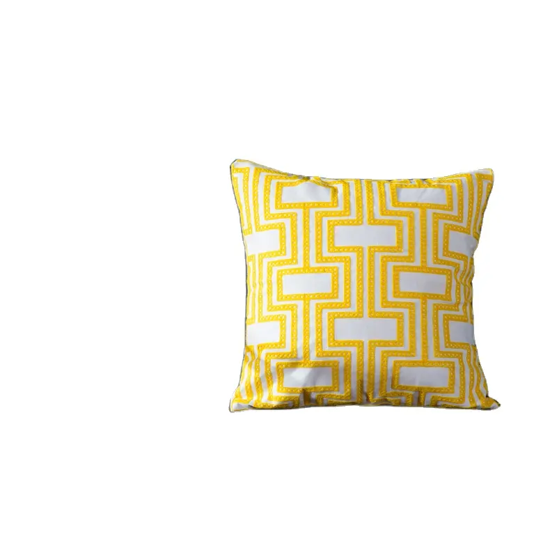 Funda de cojín bordada para decoración del hogar, funda de almohada bordada cuadrada de algodón de lona geométrica amarilla, 45x45cm