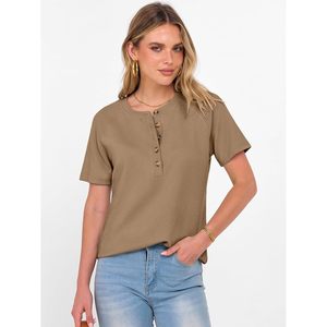 FOXA Women Waffle Knit Top Short Sleeve Henley Button Front Casual <b>Blouse</b> Spring Fashion 2026 - Product Image 3