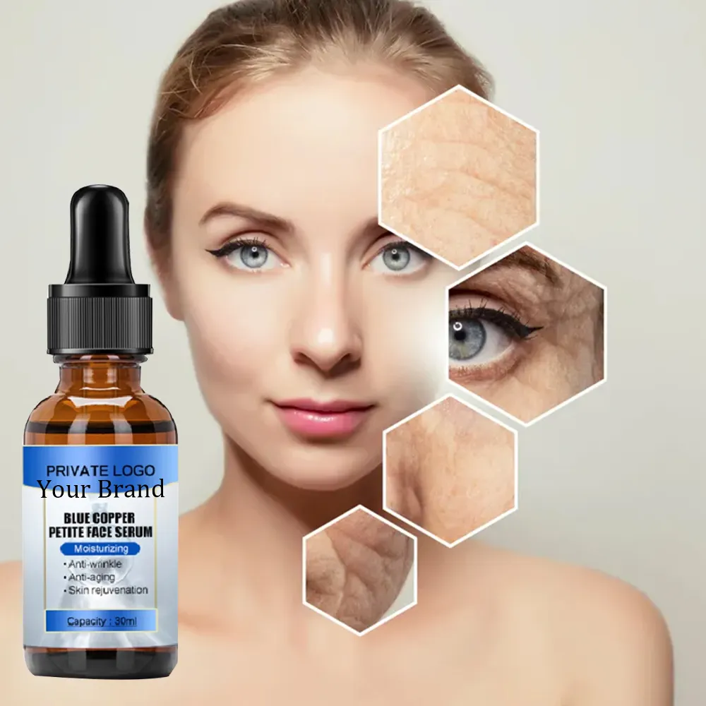 OEM Comprehensive Repair Damaged And Aged Cells Firming Brightening Anti Wrinkle Skin Care Blue Copper Peptide Face Serum