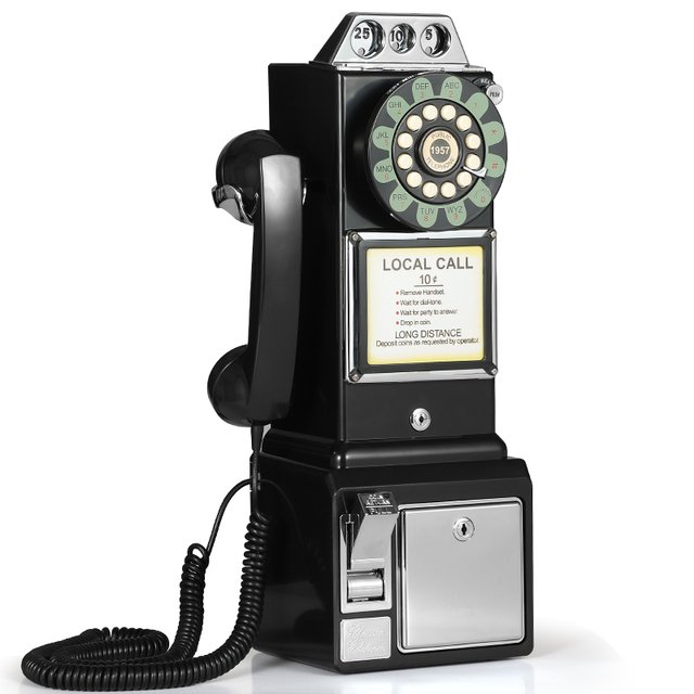Crosley 1950 Classical Pay Phone Antique Telephone Wall-Mounted Black/Red CR56 Model 5-Year Warranty Wired LAN Home/Office Use