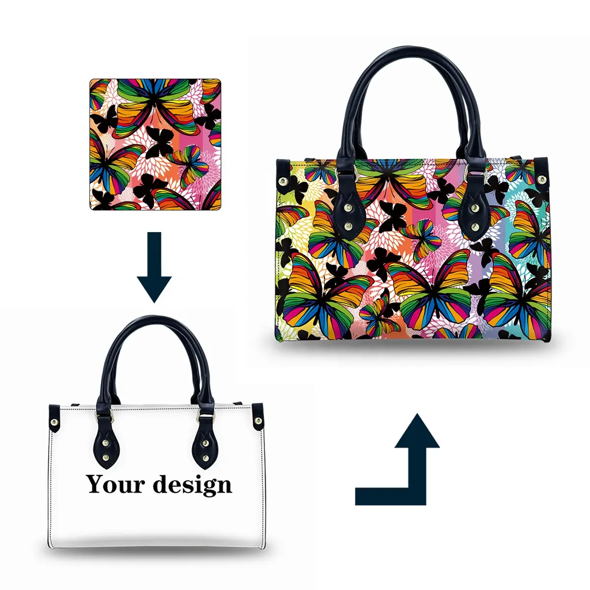 Designer Butterfly Pattern Neueste Luxus Handtaschen Mädchen Geldbörsen und Handtaschen Faltbare Einkaufstasche