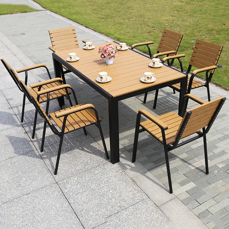 (SP-OC726) Moderne Outdoor Aluminium Restaurant Eettafel Set En Stoelen Aluminium Touw Patio Tuinmeubelen Voor Hotel