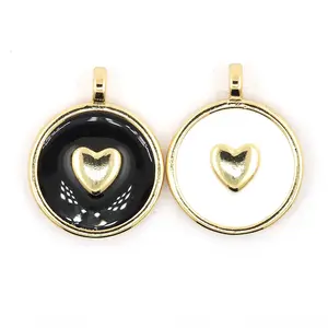 Fashion Round Heart Pendant Drop Oil Enamel Gold Plated DIY Making Couple Accessories Minimalist Jewelry Gift Findings