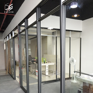 Muebles de oficina comercial Divisor de partición alto transparente moderno Buena calidad Empresa Marco de aluminio Pared de partición de madera de vidrio - Product Image 4