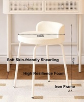 Ensemble coiffeuse nordique en rotin avec miroir LED et tabouret rembourré en fausse fourrure, bureau de maquillage d'angle pour femmes