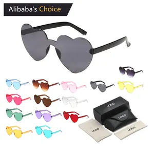 2023 Hot Sale Wholesale Promotion Custom Frameless Candy Color PC Rimless New Trendy Loving Heart Shape Sunglasses