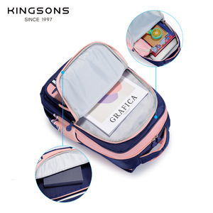 Kingsons Student Backpack For Girls Pink Purple Khaki Multi Layer Large Capacity School Bag With Zipper Pockets - Product Image 3