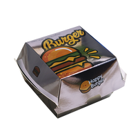 Boîte à burger carrée au design original, boîte à emporter pour la restauration rapide, boîte de cuisson anti-graisse, non pliable, en carton blanc argenté épaissi, personnalisable