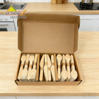 Ensemble de couverts jetables portables en bois biodégradable et respectueux de l'environnement de qualité alimentaire pour le camping (cuillère, couteau, fourchette)