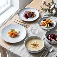 Service de table en céramique gris moucheté minimaliste nordique, assiettes en porcelaine à glaçure réactive mate, pour hôtels et restaurants, portables et réutilisables