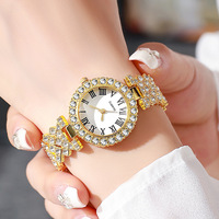 Montre à quartz pour femme, luxe, simple, vintage, style romain, sertie de diamants, avec bracelet en alliage