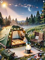 Kit complet de camping en plein air - Tente - Tapis de pique-nique - Table pliante - Lampe anti-moustiques - Guirlandes lumineuses décoratives