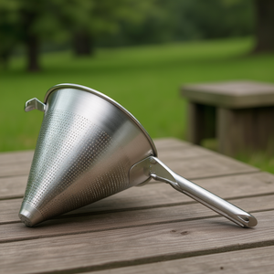 Colino conico in acciaio inox, setaccio da cucina perforato con manico per cucinare - Product Image 3