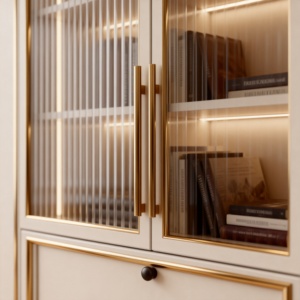 Libreria in Legno Moderna ed Ecologica con Finiture Dorate, Salvaspazio per Camera da Letto, Appartamento, Ufficio e Soggiorno - Product Image 5