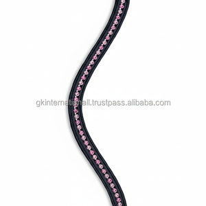 แผ่นรองขนม้าหนังอังกฤษสีดำมีแผ่นรองขนมีบุกันกระแทกพร้อมสร้อยเพชรประดับคริสตัลสีชมพูทนทาน - Product Image 1