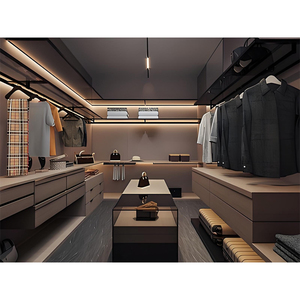 Armoire ouverte de luxe sur mesure, structure <span class=keywords><strong>métallique</strong></span> en U, rangement moderne pour chambre à coucher, dressing avec éclairage LED - Product Image 1