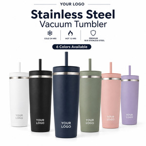 Custom Logo 20oz Stainless Steel Vacuum Tumbler Slim Travel Mug Double Wall Insulated Coffee Cup With Straw For <b>Hot</b> Cold <b>Drinks</b> - Product Image 1