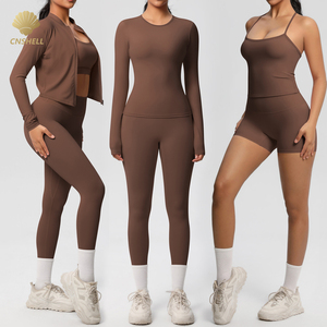 10 màu 8 miếng loạt bàn chải mềm cảm thấy Áo ngực thể thao dài tay Áo <span class=keywords><strong>Tee</strong></span> Áo khoác Giữa eo xà cạp thoáng khí Yoga mặc bộ - Product Image 1