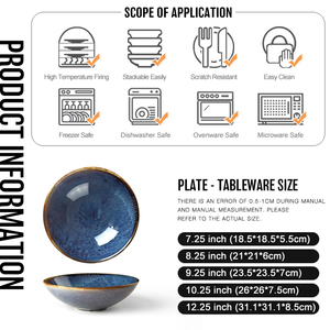 Venta al por Mayor Directa de Fábrica, Tazón de Cerámica para Frutas y Ensaladas, Juego de Tazones de Porcelana Azul para Servir Sopa y <span class=keywords><strong>Ramen</strong></span> para Restaurantes - Product Image 6