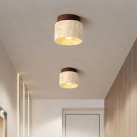 Lampe de plafond en travertin jaune naturel de style Wabi Sabi japonais, base en bois massif, lumière en pierre E27 pour entrée, salon