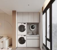 Unité de rangement pour linge personnalisable avec finition blanche élégante et évier intégré pour un nettoyage domestique efficace