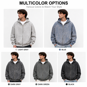 Factory Custom Men Washed <b>Full</b> Zip Hoodie Oversized Casual Sweatshirt Multi Color Blank Streetwear OEM Wholesale - Product Image 2