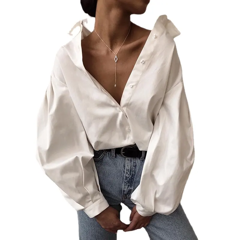 Wholesale Long-Sleeve Fit Tops 2023 Stylish White Shirt Lady's Designer Black Clothing Sexy Fashionable Blouse Shirts for Women