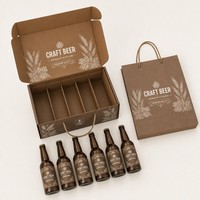 Boîte cadeau personnalisée pour bière artisanale, 6 bouteilles, support en kraft avec poignée en corde, imprimé blé, emballage de bière en gros