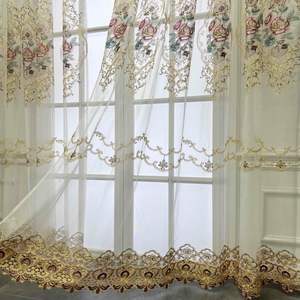 Rideaux transparents brodés de luxe de style européen <span class=keywords><strong>pour</strong></span> portes et fenêtres coulissantes en verre Panneaux de drapé en voile 52x84 pouces - Product Image 1