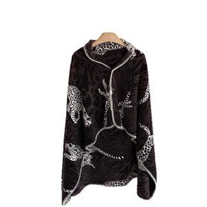 Leopard Print <strong>Double</strong> Sided Sheep Fleece Throw Blanket, Wearable Cape Cover with Snap Button for Office Sofa Home Decor Wholesale - Product Image 5
