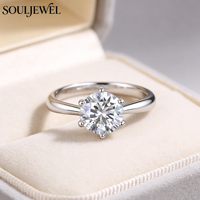 Bague de fiançailles et de mariage Souljewel 1 carat en moissanite, argent sterling 925 plaqué rhodium, luxe certifié GRA, classique à six griffes, raffinée