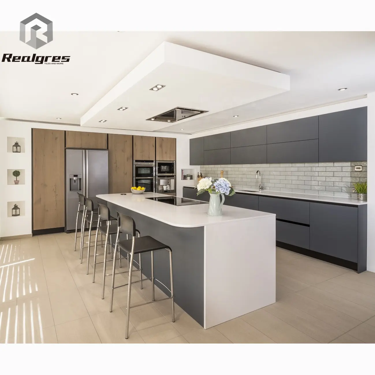 Realgres-armarios de cocina con bisagras, color gris y blanco