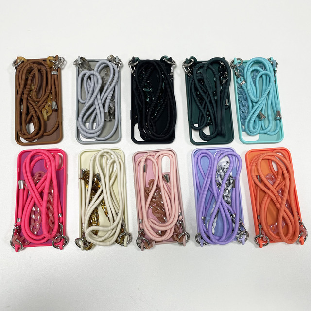 Marble Print Necklace Liquid Silicone Crossbody Lanyard Phone Case for 17/16/15/14 Waterproof & Shockproof