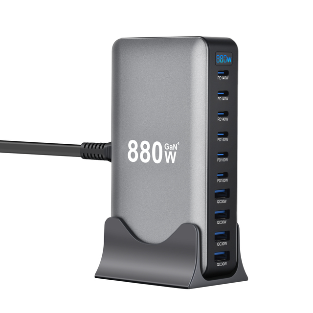 880W Quick PD Charger 10 Port USB Type Mobile Phone Laptop PC Charging Dock Stand Wall Charger Desktop Fast Charging GaN Charger