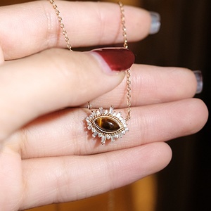 Collar de plata de ley 925 con ojo de tigre Natural, joyería fina con gema de marquesa, ojo malvado, chapado en oro - Product Image 4