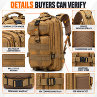 Sac à dos tactique OEM personnalisé avec sangles de type MOLLE, système de transport rembourré et poches organisatrices pour les voyages et les activités de plein air