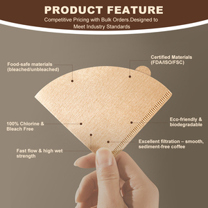 Papel de Filtro de Café Desechable en Forma de Cono, Hecho de Pulpa de Madera Natural Sin Blanquear, Libre de PFAS, Tamaño 01 02, para Cafetera de Goteo - Product Image 2