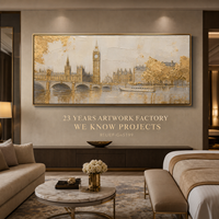 Peinture à l'huile sur toile épaisse, paysage de Big Ben de Londres, peinte à la main en or, art mural de luxe pour hall d'hôtel, salon, grande taille, sur mesure