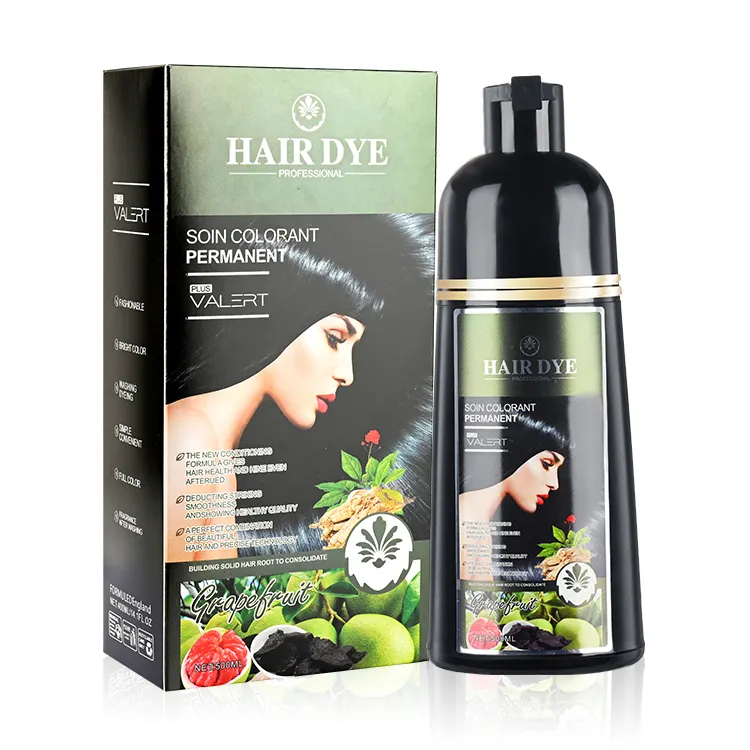 Private Label Herbal Formula Hair Color Black Fast Permanent Natural black Hair Dye Shampoo For Men And Women 500ml