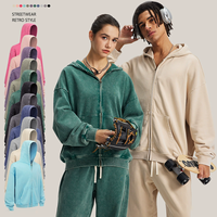 Sweat-shirts unisexes 100% coton de haute qualité, 430G, style streetwear, effet délavé, sweat-shirts à fermeture éclair pour hommes