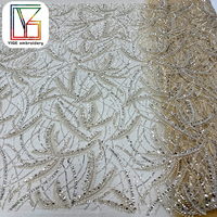 Tissu de dentelle brodé floral haut de gamme, lourd, orné de perles et de sequins, pour robe de mariée africaine