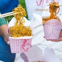 Seau d'emballage alimentaire jetable personnalisé pour restaurant asiatique Boîte de papier d'emballage pour pâtes ramen nouilles snack poulet avec poignée
