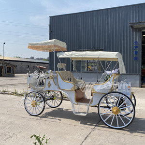 รถม้าไฟฟ้าสไตล์วินเทจสีขาวตกแต่งขอบทอง ยานพาหนะพิเศษสำหรับการท่องเที่ยวชมวิว - Product Image 3