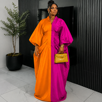 Robe longue de soirée élégante en satin color block pour femme, avec manches bouffantes et drapé, style kaftan, mode sur mesure OEM ODM, vente en gros