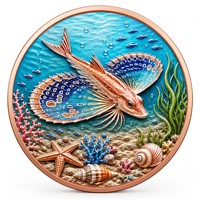 Pièce de monnaie en cuivre pur 999 de 1 oz, couleur UV, série Monde Océanique en relief, couleur UV 3D, édition collector colorée